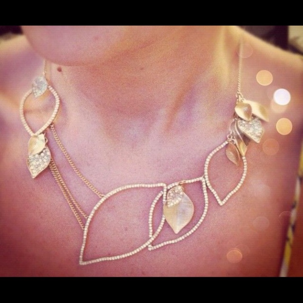NIB Pave & Textured Leaves Drama Necklace